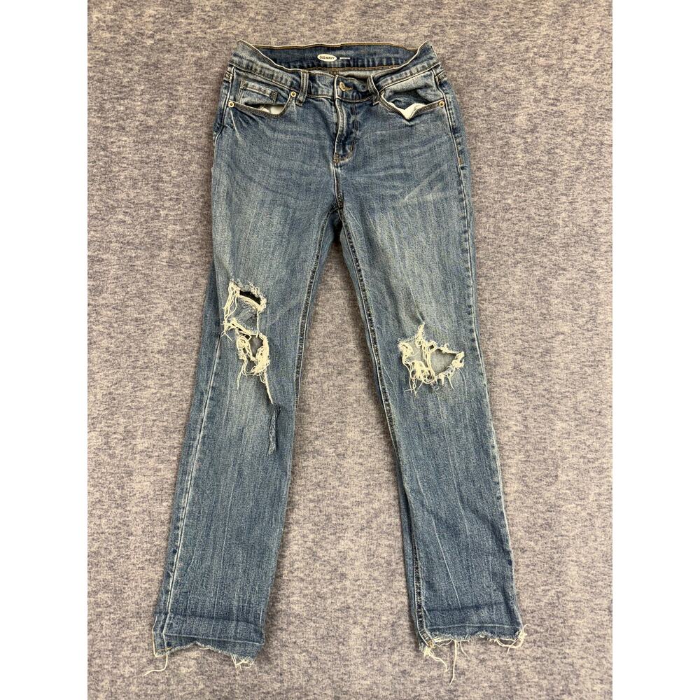 Old Navy Boyfriend Straight Leg Jeans Medium Wash Fringe Woman's Size 4